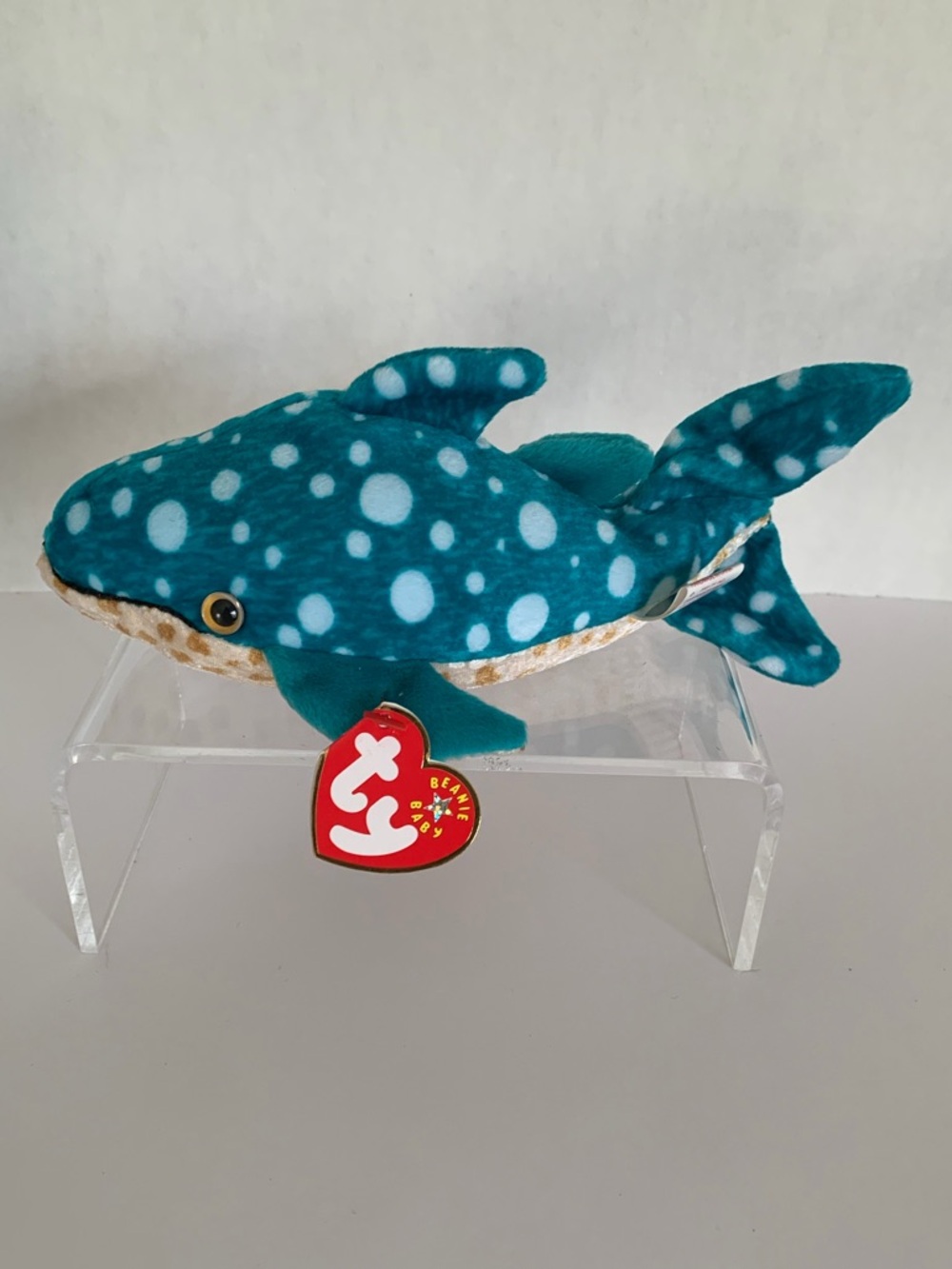 NWT Beanie Baby Ty Poseidon Whale 2000 Retired Vintage Ocean Blue Tan Polka Dots - Picture 4 of 15
